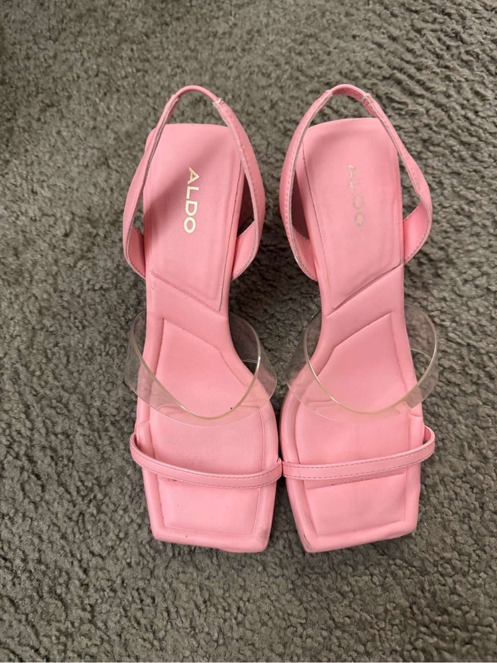 ALDO Pink Square-Toe Slingback Heels with Clear Strap